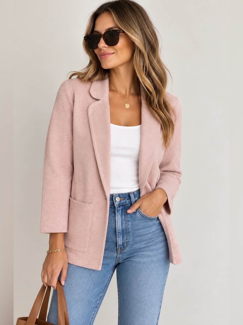 J.Crew Sophie Open Front Sweater Blazer Light Pink Blush Size Small